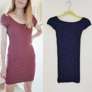 Free People Jacquard Scoop Neck Short Sleeve Bodycon Mini Dress Blue Size XS